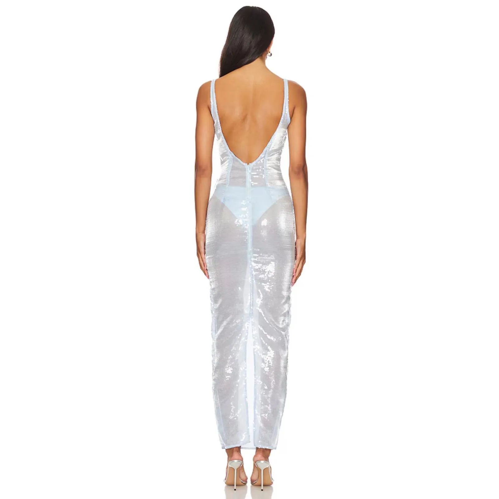 Miscreants x Revolve Kaia Sequin Maxi Dress Baby Blue UK 6 US 2 NWT - Image 3