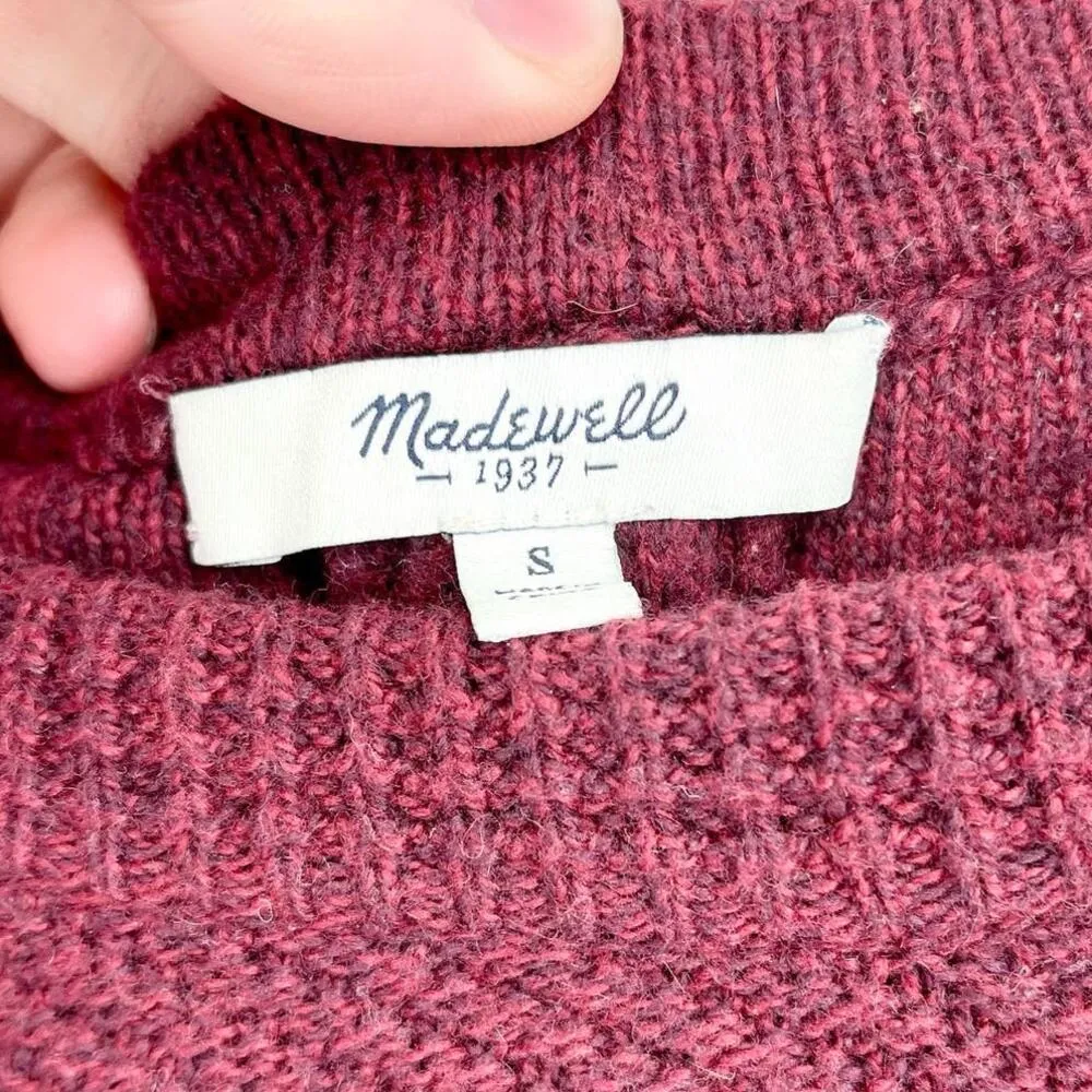 Madewell Women Back Zip Burgundy Long Sleeve Crew Neck Sweater Size Small - Image 6