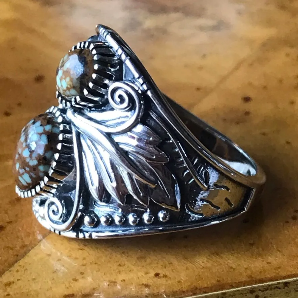 Genuine Turquoise Sterling Silver Eagle Ring Size 8 - Image 8