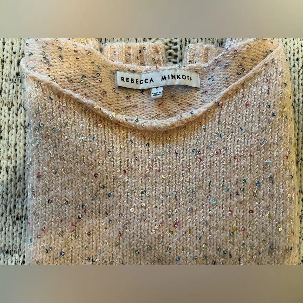 Rebecca Minkoff Women’s Katia Pink Sequined Ballet Neck Sweater Size S EUC - Image 7