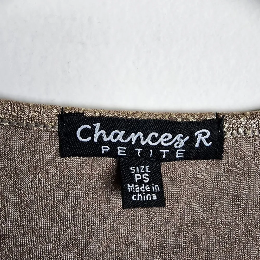 Chances R Shimmery Top Gold Metallic Faux Pearls Rhinestones Stretch Size SP - Image 2