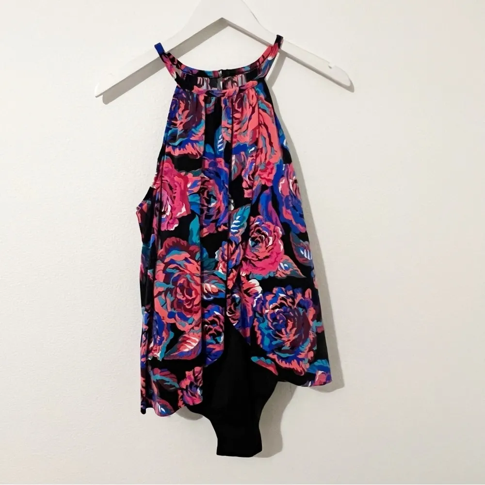 NWT NEW Magicsuit Sonic Blooms Floral Aubrey Halter One Piece Swimsuit Pink 12 Black - Image 2