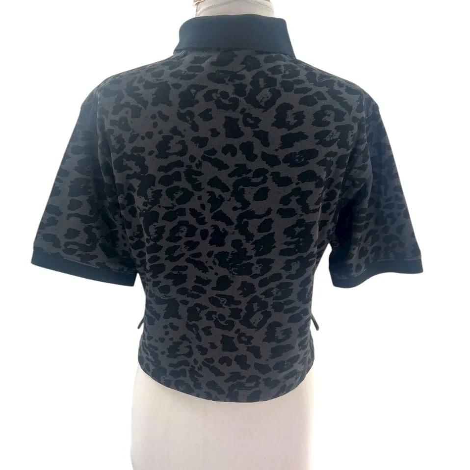 Nike Dri-Fit Leopard Print Golf Polo Shirt Black Cropped Loose Fit Womens Sz XS - Image 6
