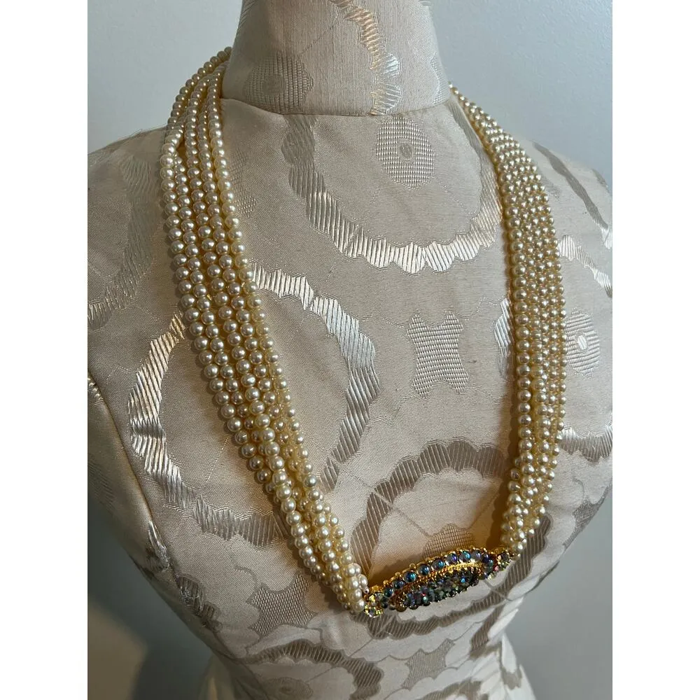 Faux Pearl and Studded Faux Diamond Costume Jewelry Necklace White - Image 3