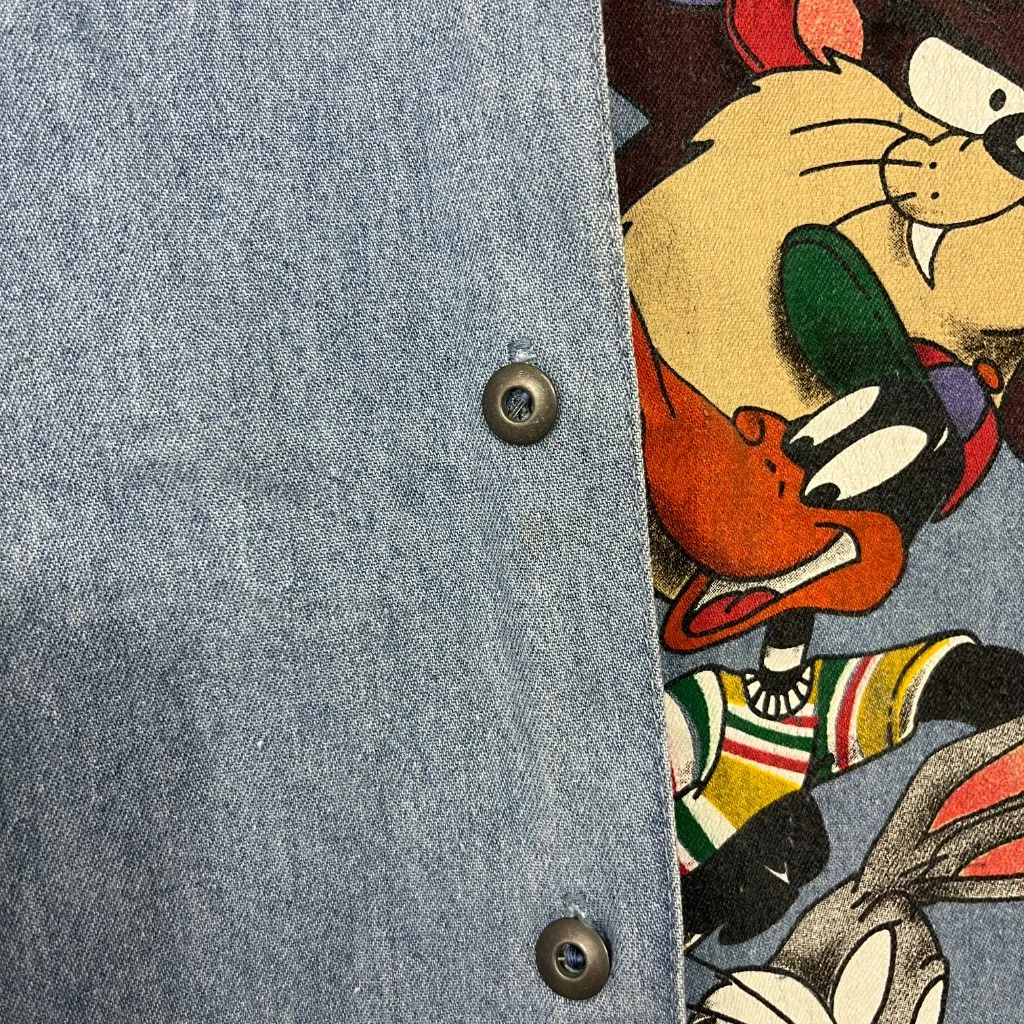 Vintage 90s Large Blue Looney Tunes Button Down Sleeveless Collared Vest - Image 4