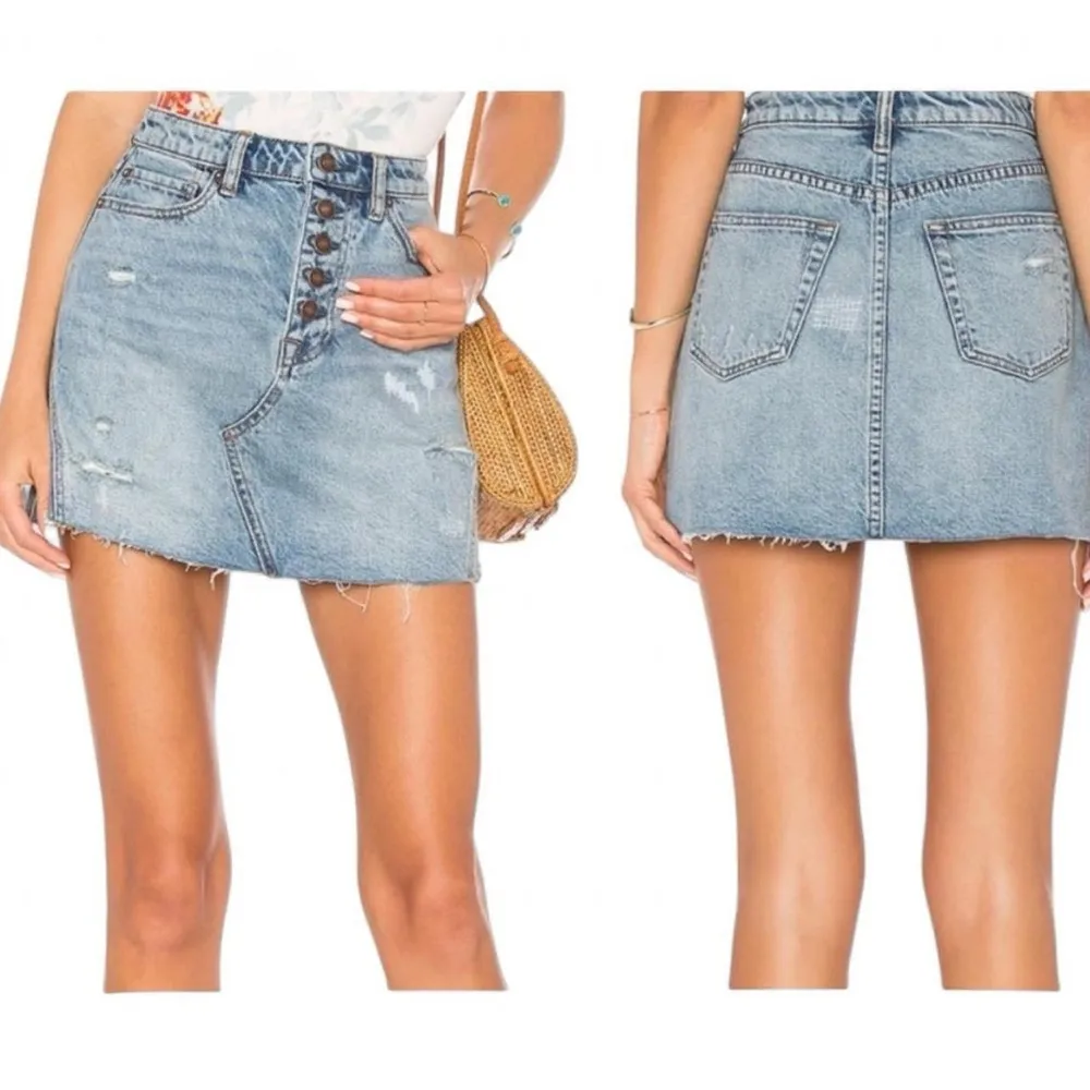 Free People “We the Free” Denim A-Line Distressed Skirt- Size: 27- - Image 2