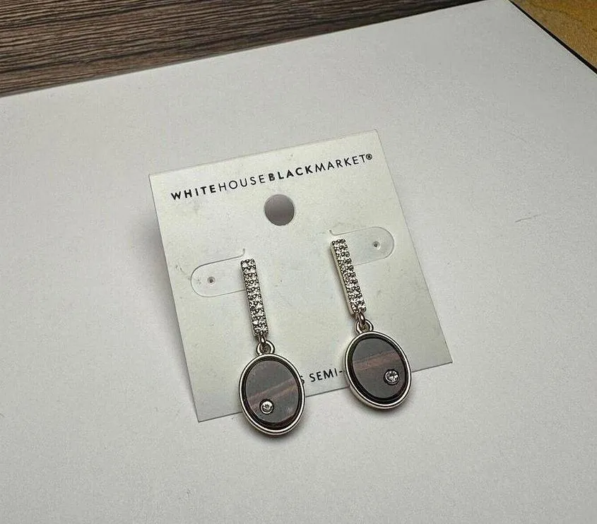 WHBM Brown Wood Clear Rhinestone Dangle Drop Pierced Earrings NWT - Image 2