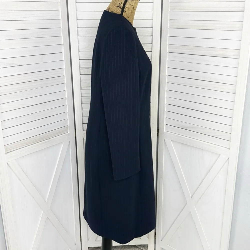 Dress Barn Pinstripe Long Line Blazer Jacket Blue Tan‎ 10 Suit Coat - Image 3