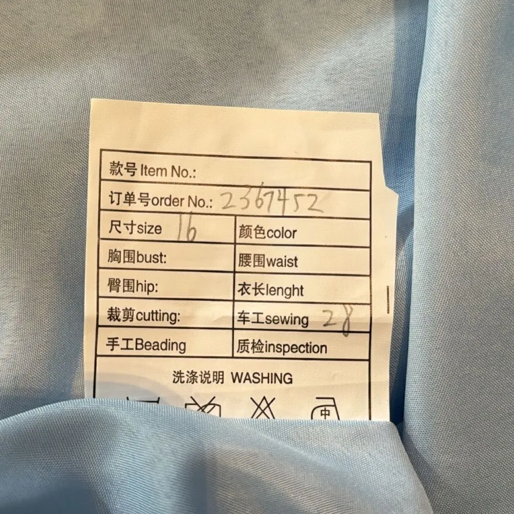 Women’s Pale Blue Off the Shoulder Chiffon Bridesmaid Dress Corset Size 16 NWOT - Image 12