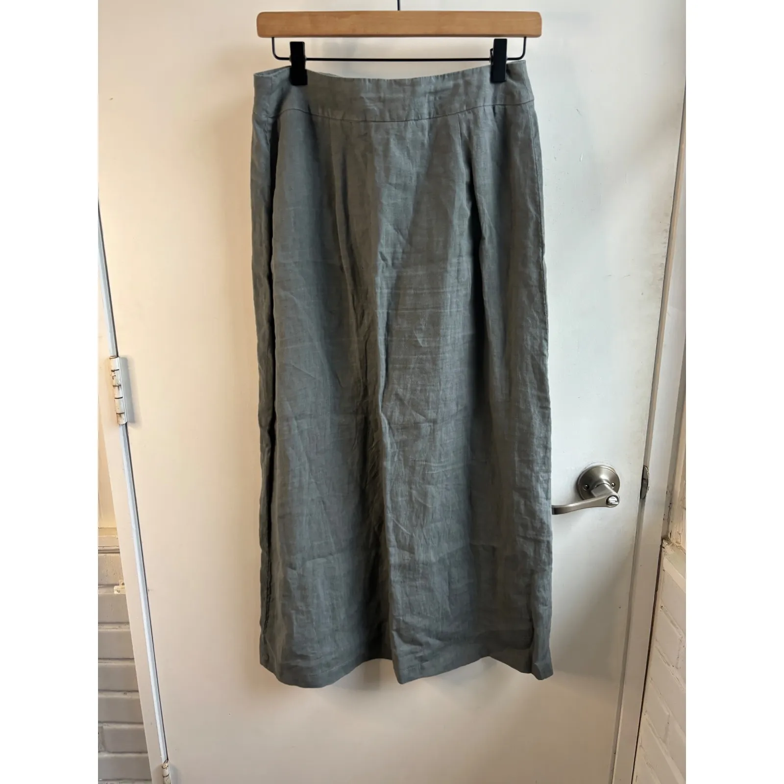 120% Lino 100% Linen Maxi Skirt 42 Layered luxury minimalist boho staple Gray Size 6 - Image 3