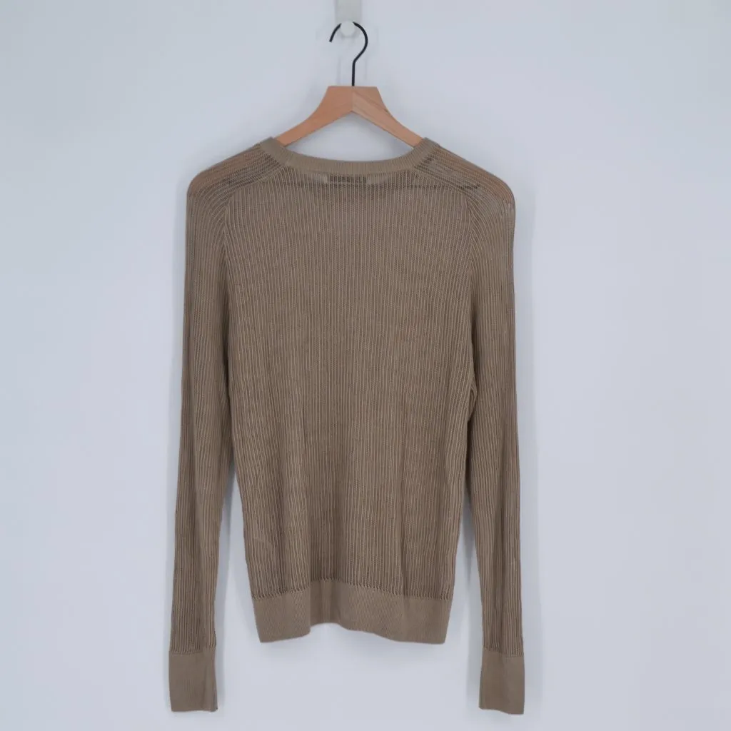 Zara Mesh Open Knit Sweater Tan Women's M Raglan Sleeve Crewneck Pullover Medium - Image 2