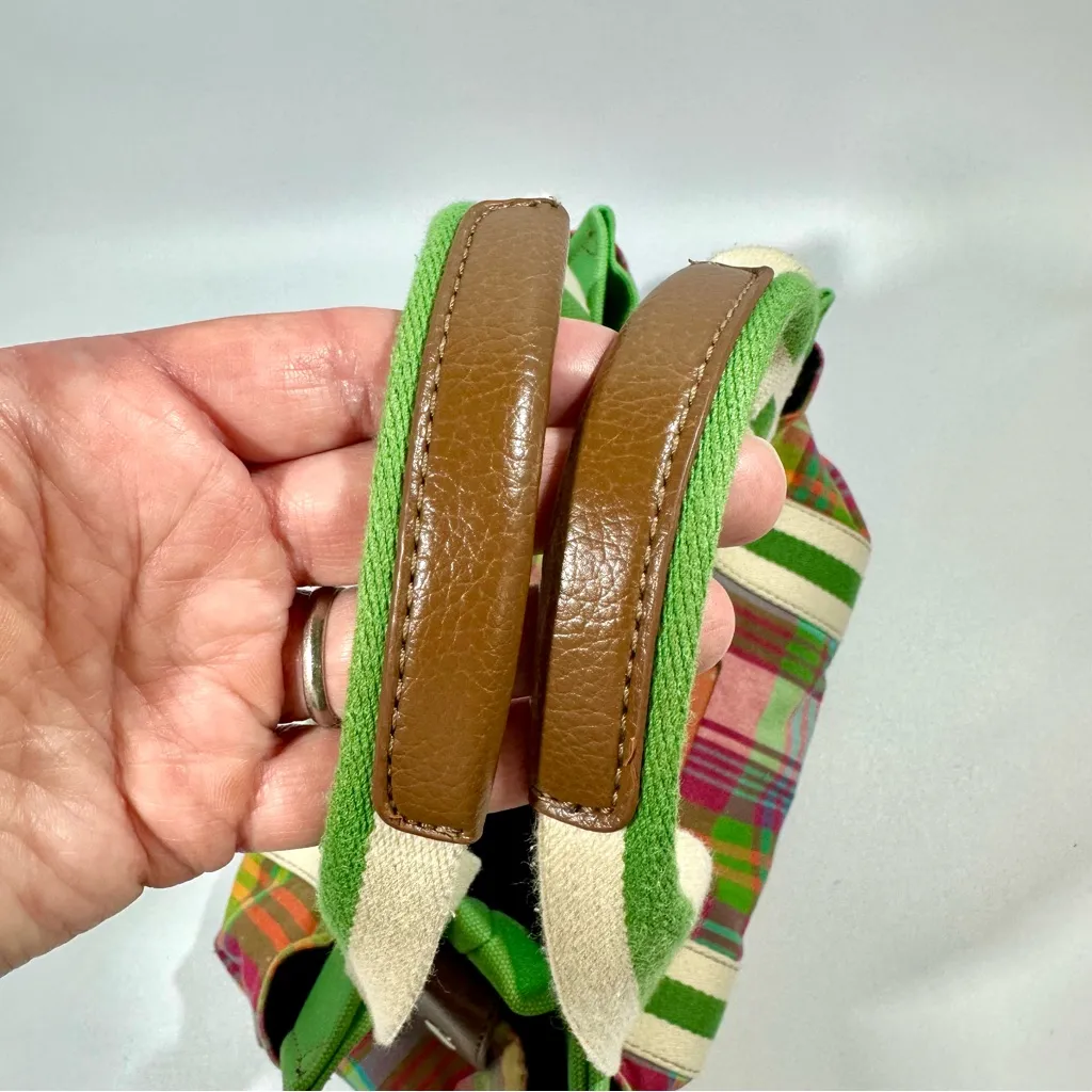Tommy Hilfiger Y2K Green Multicolor Madras Plaid Tote Bag Purse - Image 9