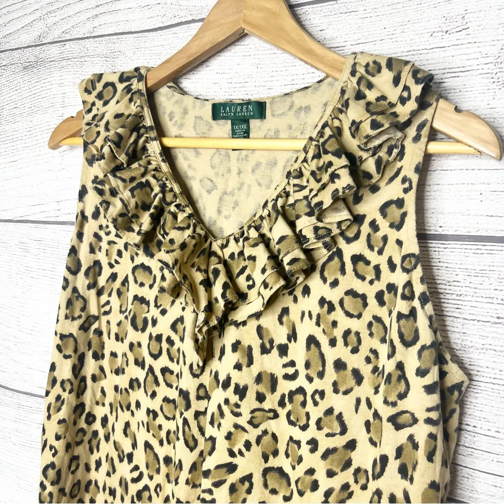 Lauren Ralph Lauren Leopard Print Sleeveless Ruffled Casual Blouse Top Size 1X - Image 2