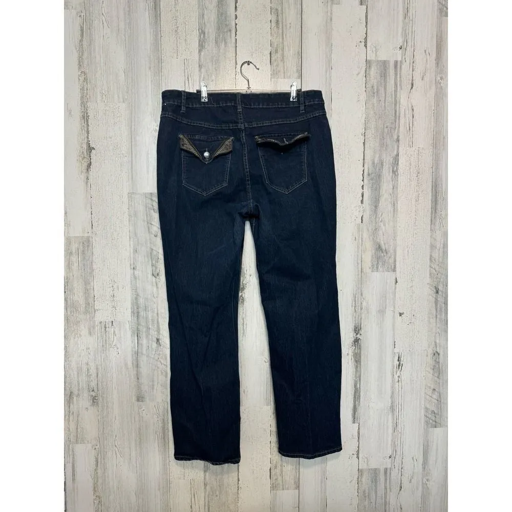 Avenue Denim Straight Leg Jeans | Dark Wash Stretch Mid-Rise – Size 18 Average - Image 6