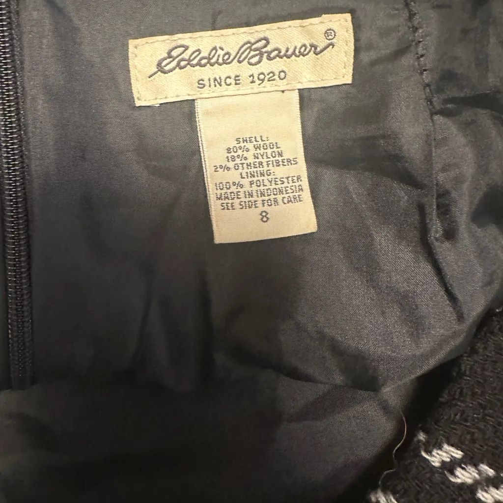 EDDIE BAUER HOUNDSTOOTH PLAID SKIRT BLACK WHITE GREY SIZW 8 VINTAGE - Image 9
