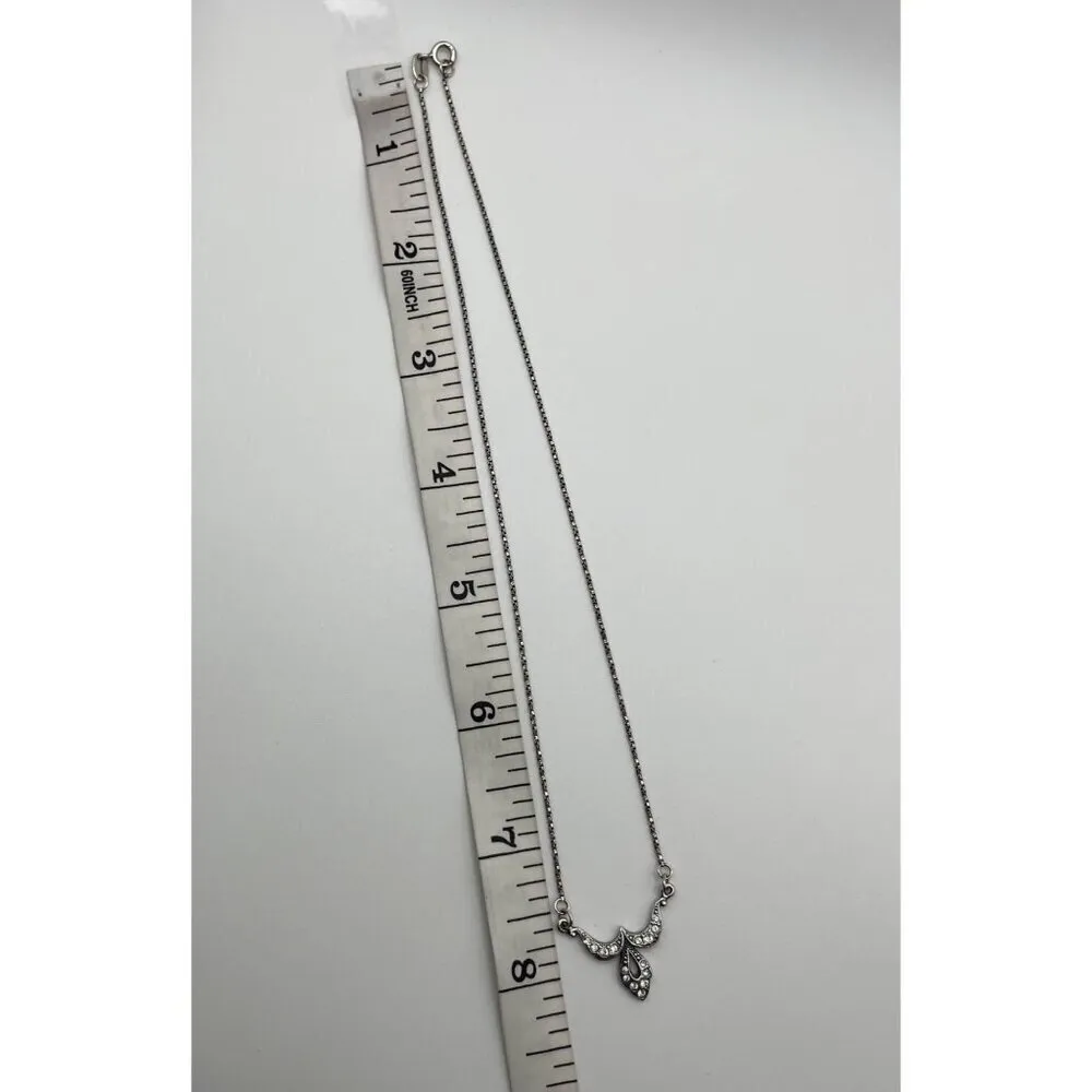 Sterling Silver 925 Crystal Fleur De Lis‎ Center Pendant Necklace Dainty Chain - Image 5