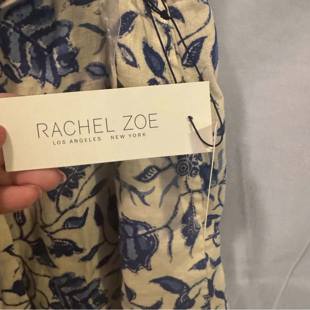 Rachel Zoe Blue and Cream 100% Linen Bubble Midi Skirt with Tie Front - Image 4