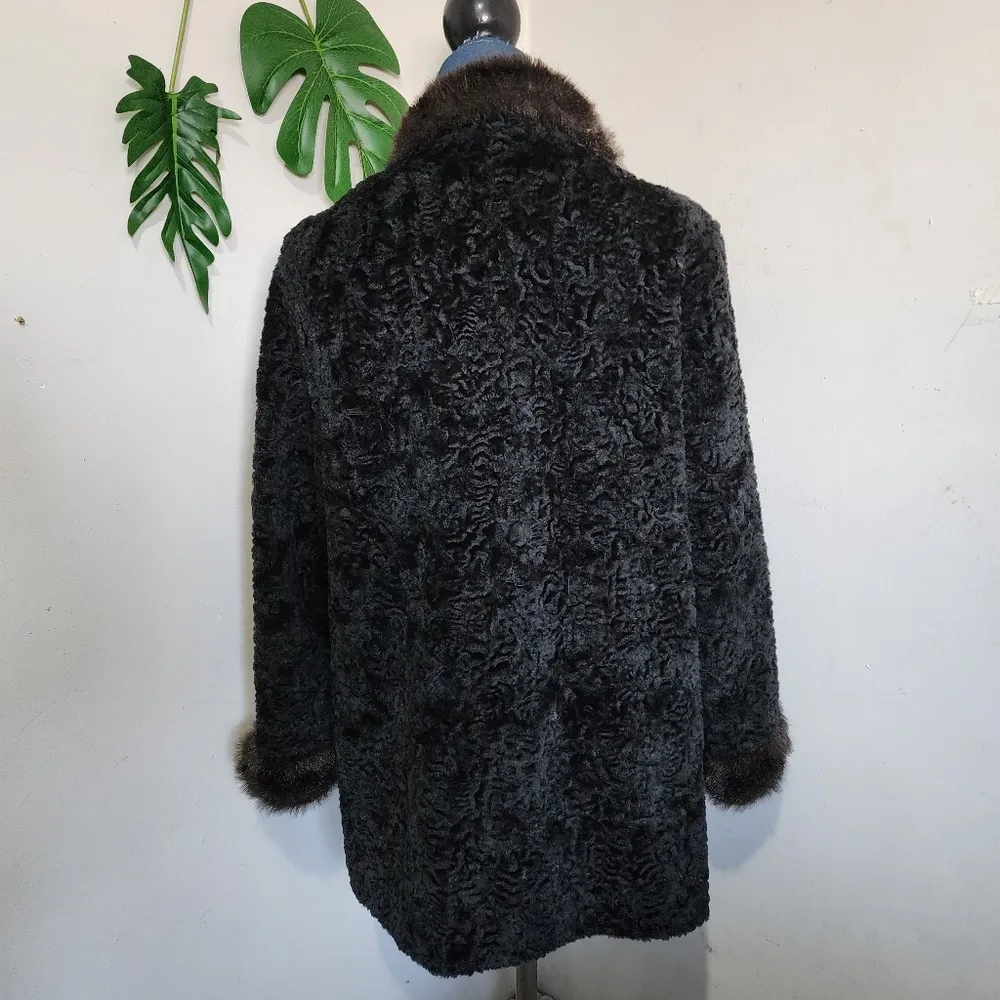 Vintage Ethel Pear Persian Lamb Faux Fur Coat Black Size L - Image 5