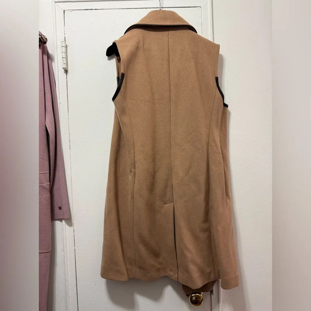 Armani Exchange Camel Wool Long Double Breasted Vest with leather trim XS/Small - Image 9