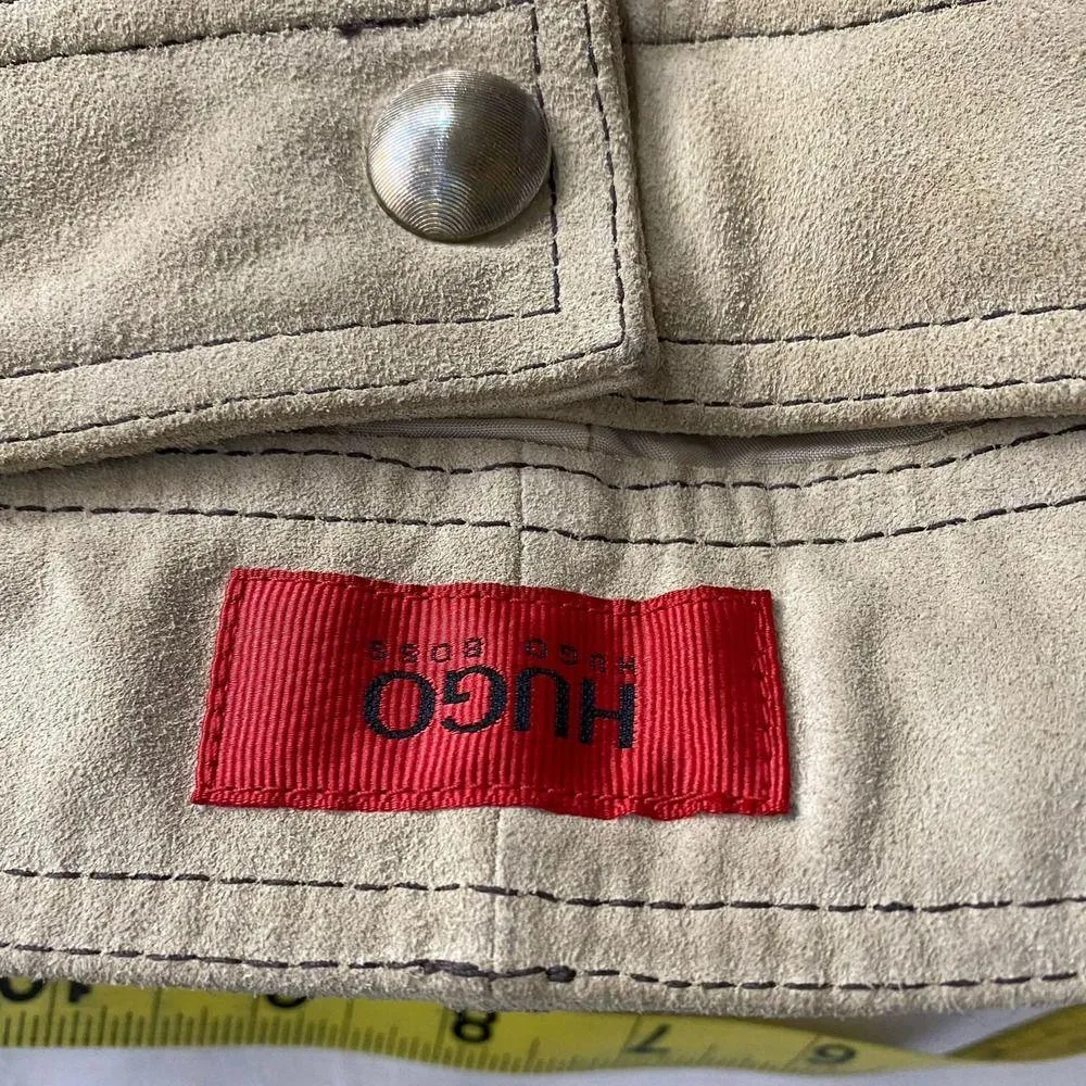 Vintage Red Label Hugo Boss Lamorin Low Rise 100% Leather Wide Leg Tan Pants-10 - Image 3