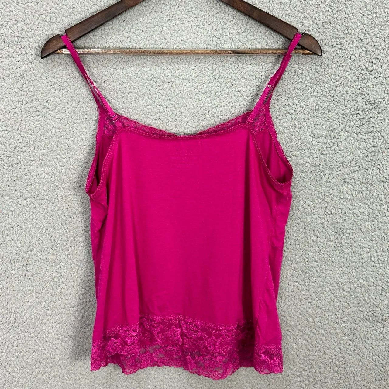 Elle Pink Lace Trim Tank Top Cami Spaghetti Straps Boho Y2K‎ Womens Large Glam - Image 6