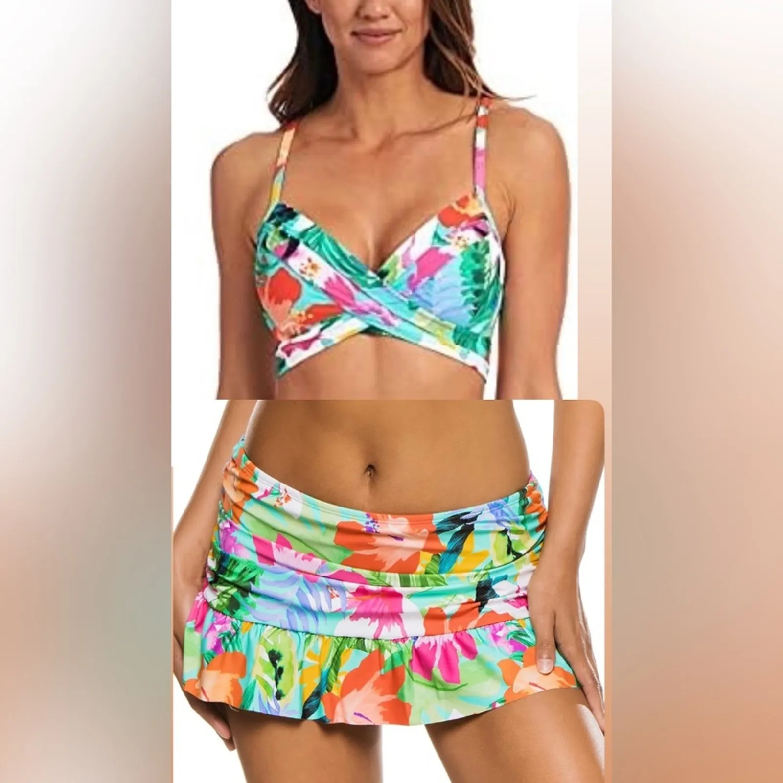 LA BLANCA Tropea Underwire Top & Ruffle Skirted Bikini Bottom set NEW 10 - Image 2