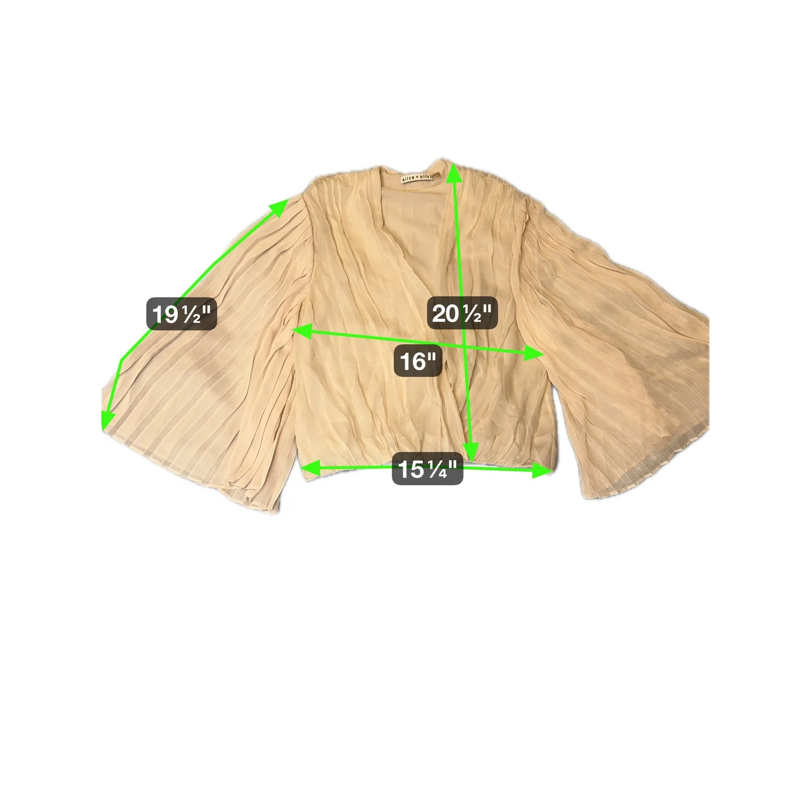 alice + olivia Cream Pleated Kimono Style Blouse Flare Sleeve Cropped - Image 2