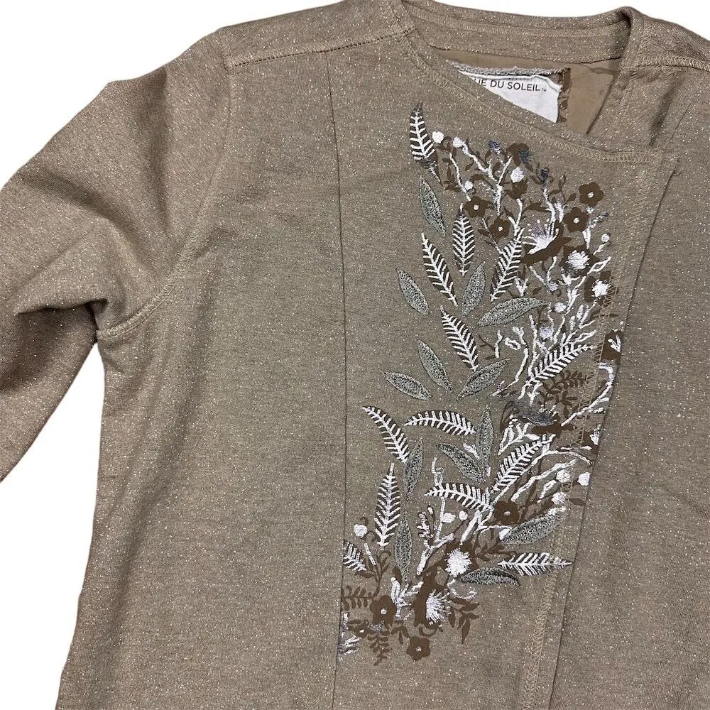 Cirque Du Soleil Women's Beige Gold Shimmer Asymmetrical Zip Jacket Size M Tan Size M - Image 2