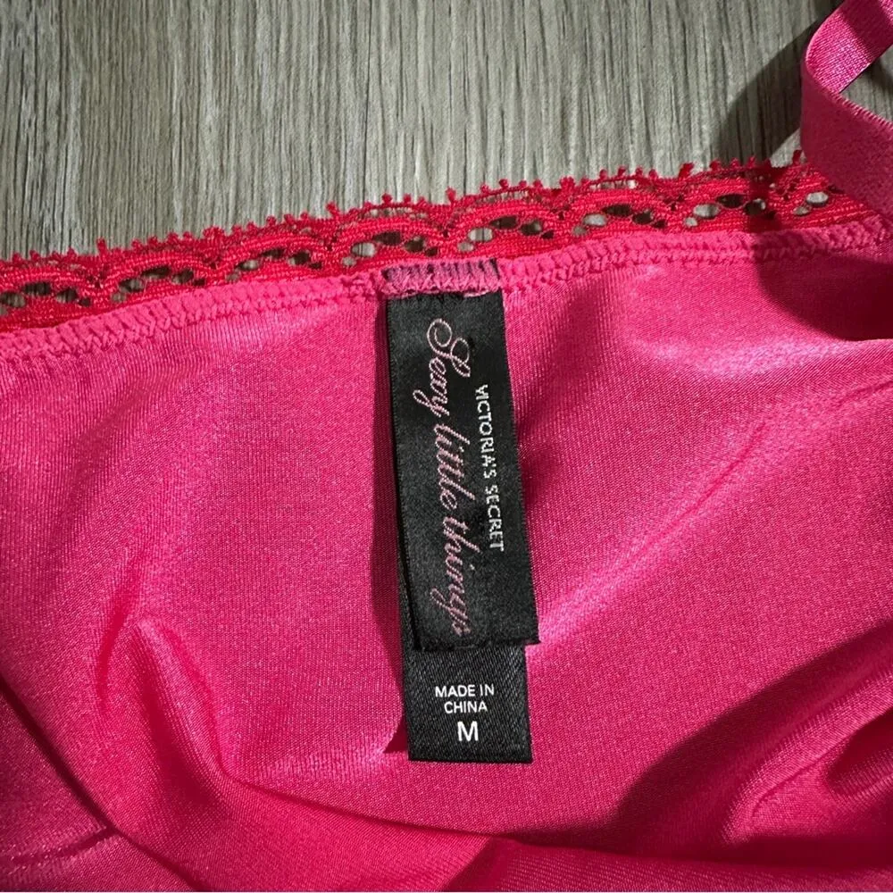 Victoria's Secret Sexy Little Things Barbie Hot Pink Lace Tiered Slip Dress Sz M - Image 5
