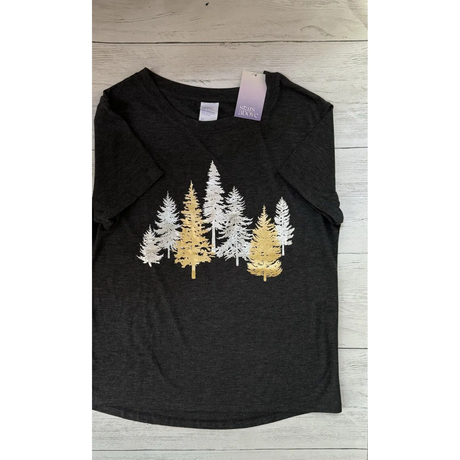 Stars Above T-Shirt Sleep Shirt XS Metallic Trees - Image 6