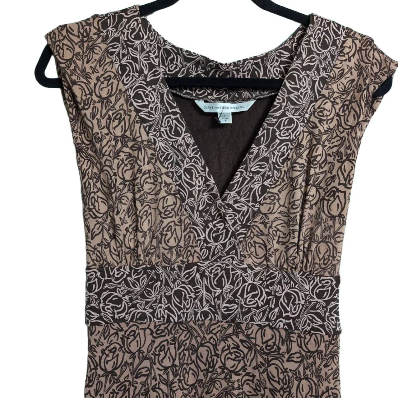 Diane von Furstenberg DVF Enola Brown Patterned V Neck Sleeveless Midi Dress 8 - Image 3