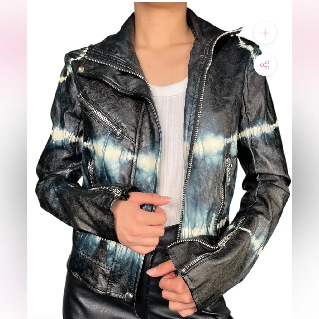 BLANKNYC Tie-Dye Moto Jacket Small S Faux Leather Zipper Accents Biker NYC - Image 2