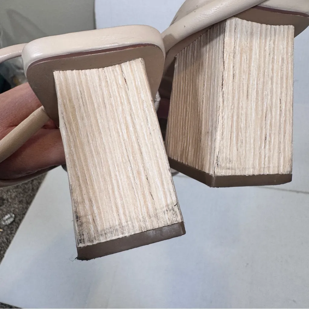 Oasis Society Cream Leather Strappy Chunky Heels Womens 10 Minimalist Classic - Image 4