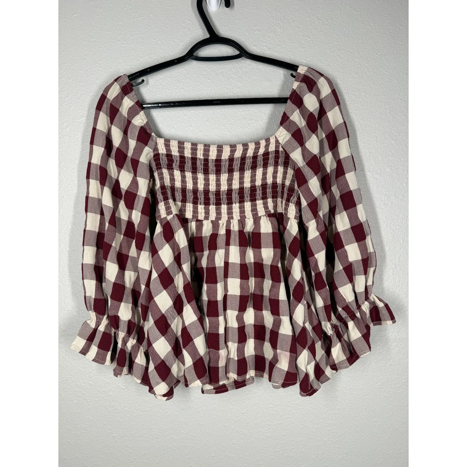 Entro Womens Gingham Babydoll Top Sz M Square Neck Cottagecore Flowy Feminine - Image 3