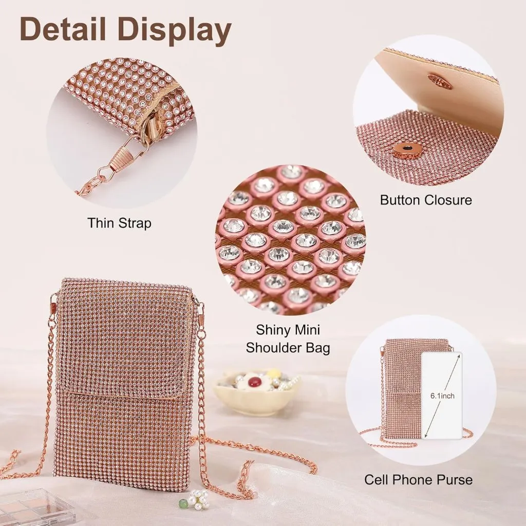 ⚡ Women's Light Pink Rhinestone Crystal Evening Crossbody Shoulder Bag - Image 4