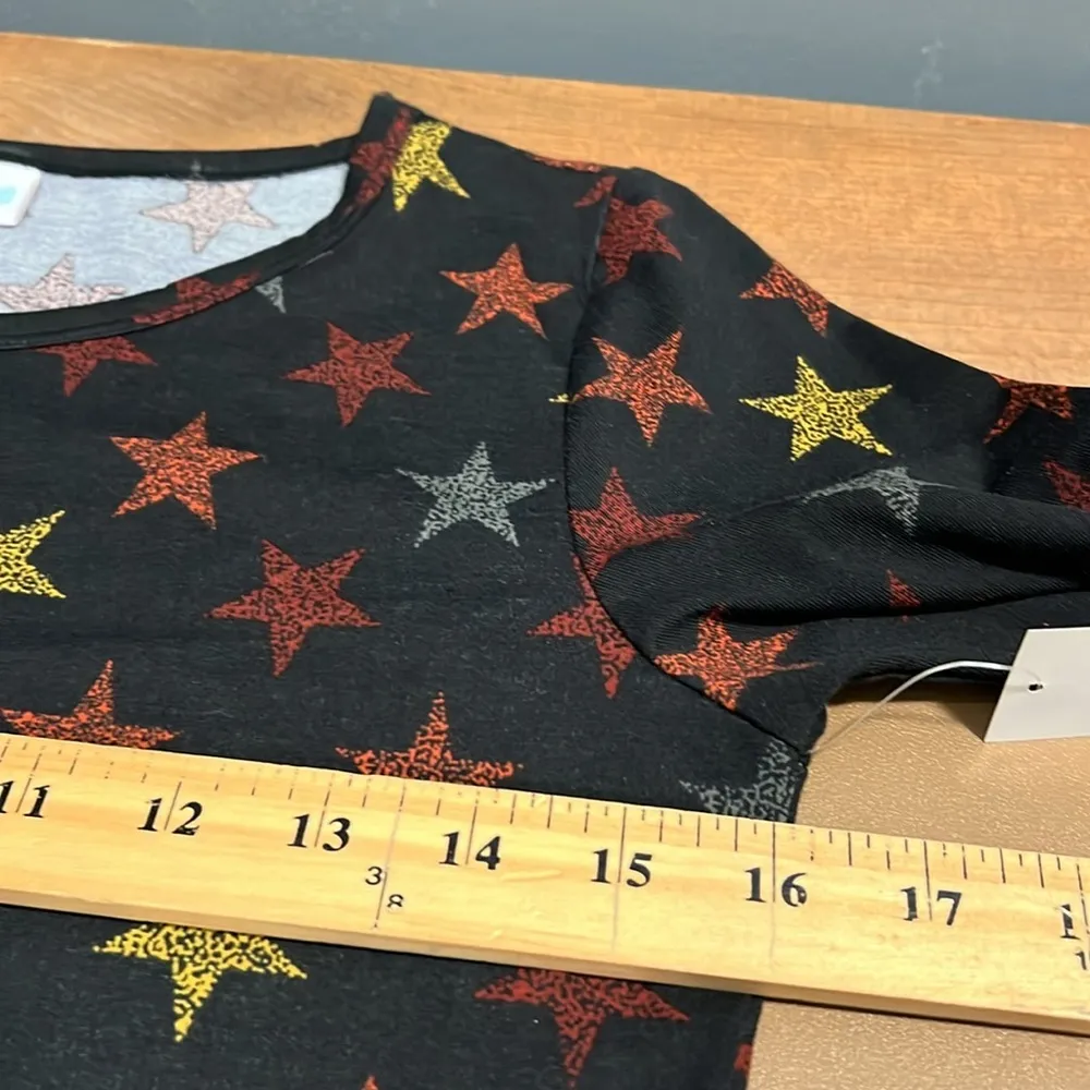 LulaRoe Julia size XS women’s short sleeve sheath dress black multi star print - Image 4