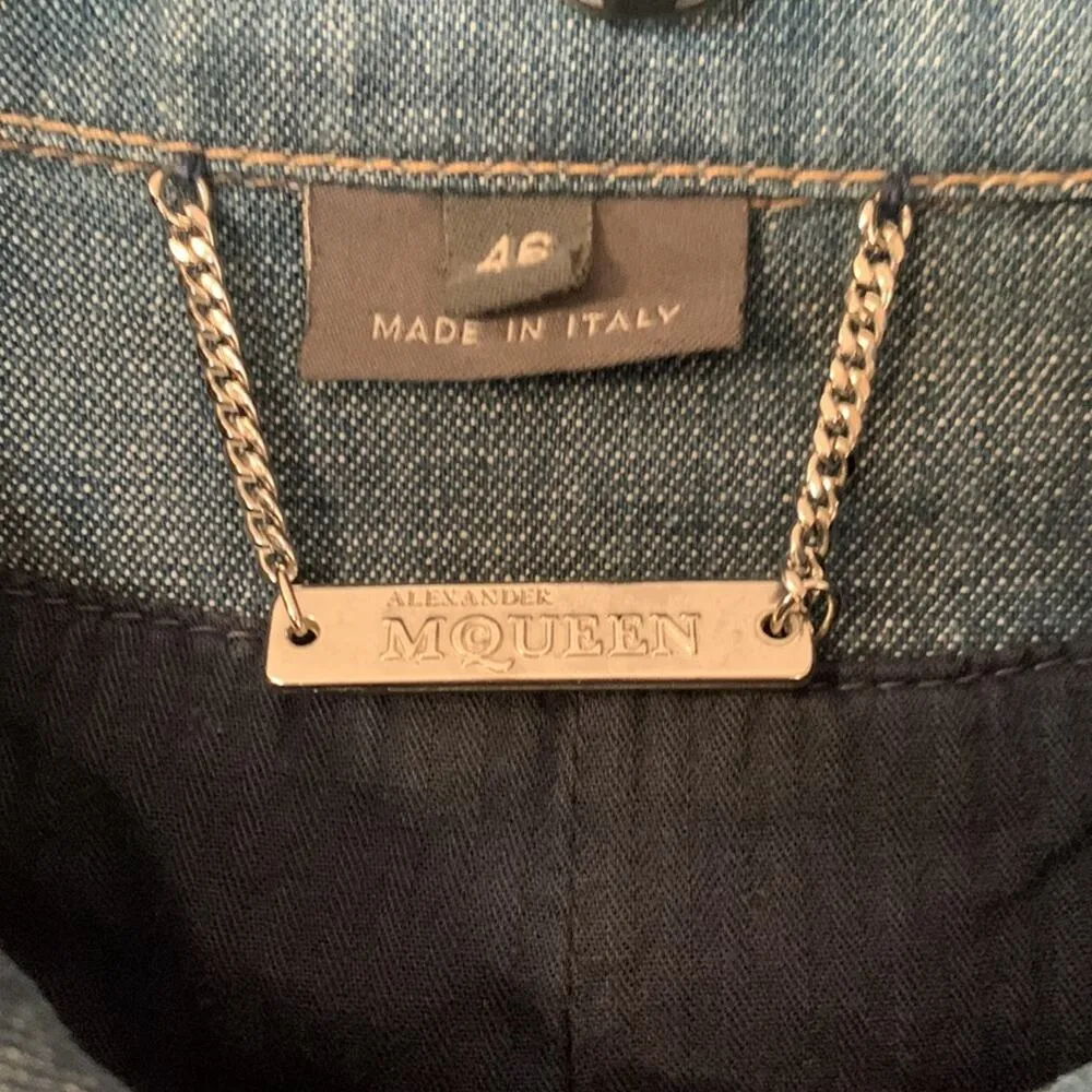 Alexander McQueen 00s jean jacket womens size 46 large medium denim bow y2k blue - Image 5