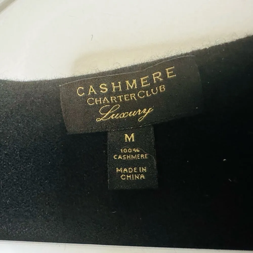 CHARTER CLUB Luxury Cashmere Black Brown Geometric Long Sleeves Sweater Size M - Image 6