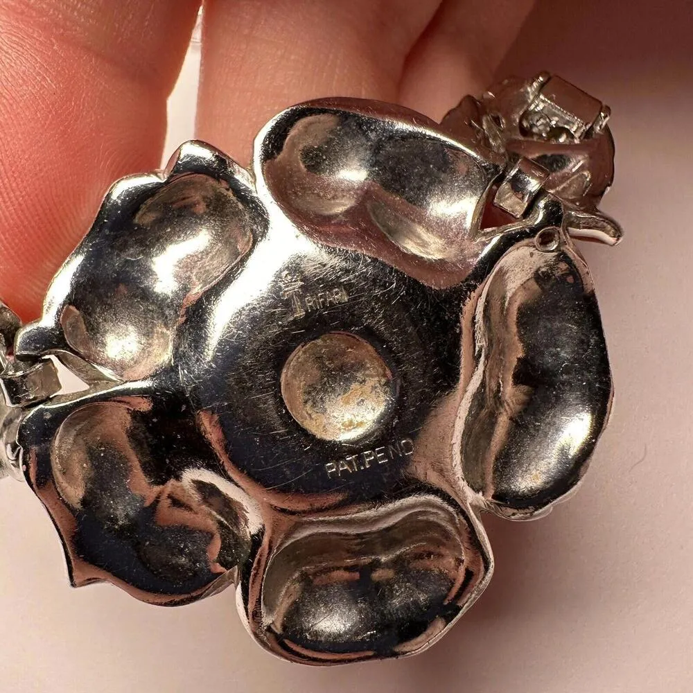 Trifari Philippe Rue de la Paix Pink Flower Rhinestone Enamel Necklace ForRepair - Image 9