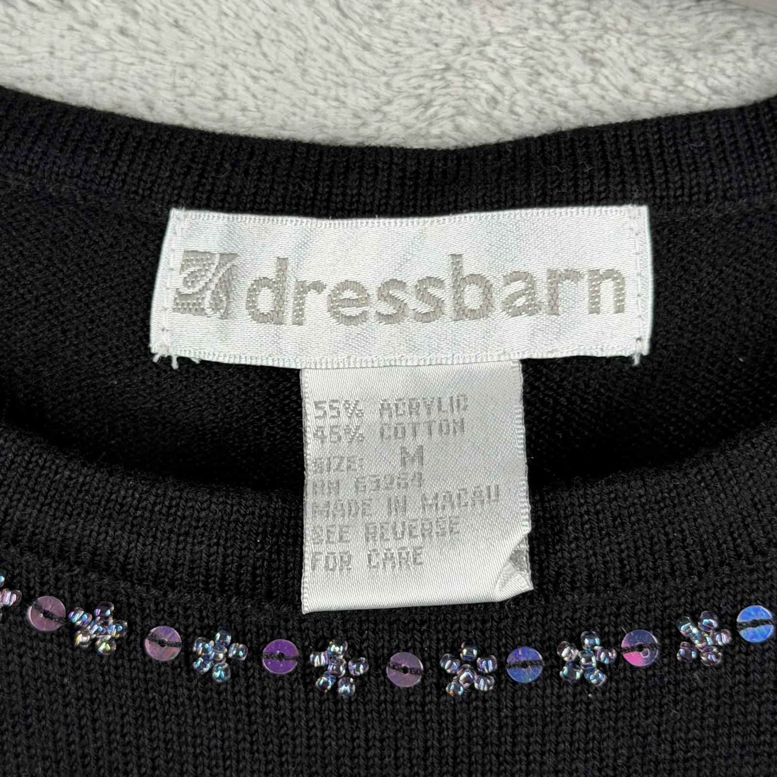 Dressbarn Vintage Black Beaded Shell Medium Floral Purple Whimsigoth Y2K Glam - Image 6