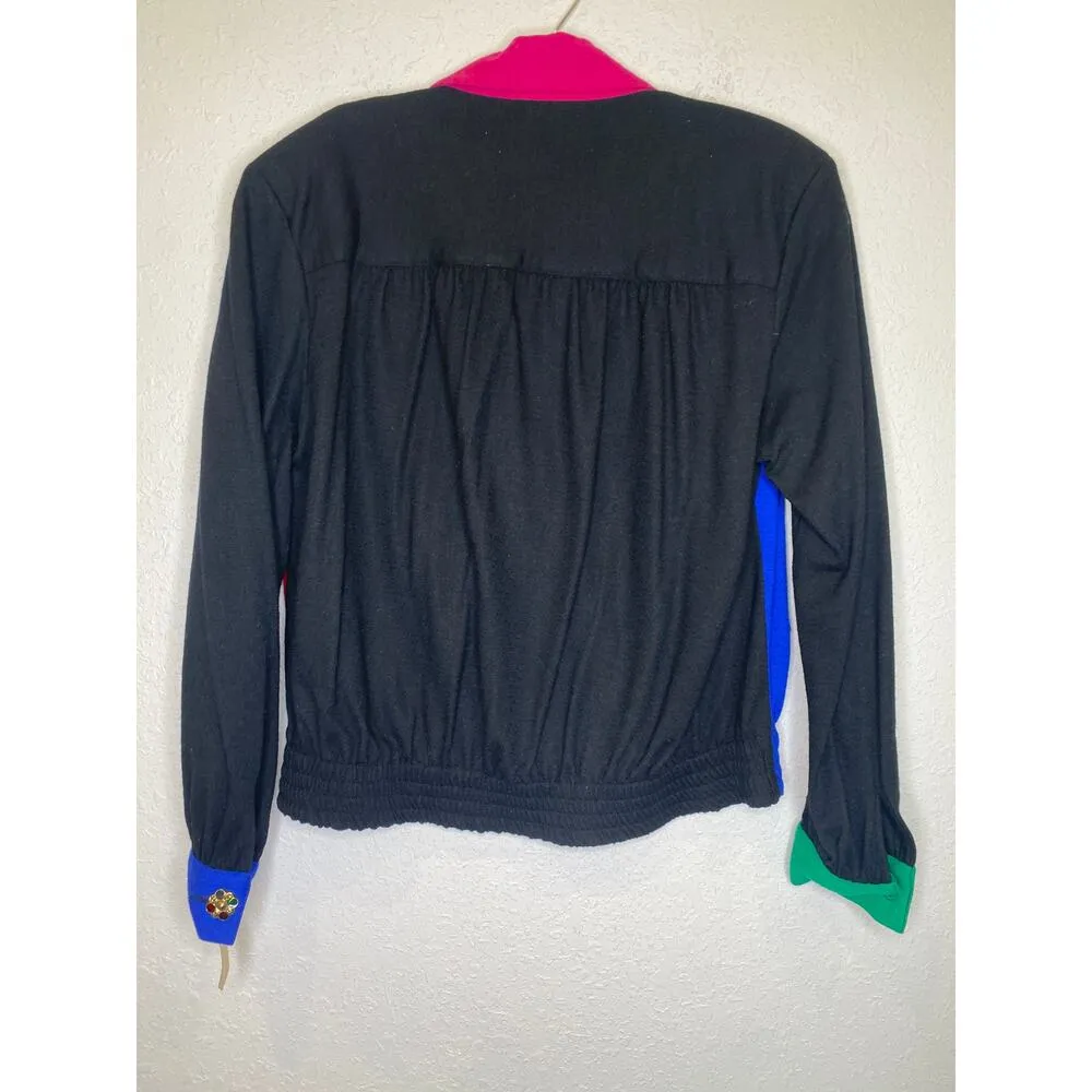 Carole Little Colorblock Lightweight Merino Wool Blazer Jeweled Buttons NWT Sz 4 - Image 9