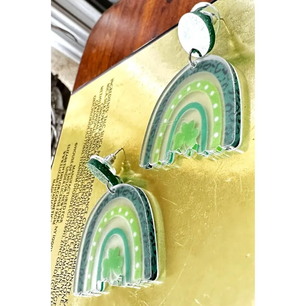 St Patrick's Day Earrings Shamrock Rainbow Shaped Dangle Whimsical New P… Green - Image 3