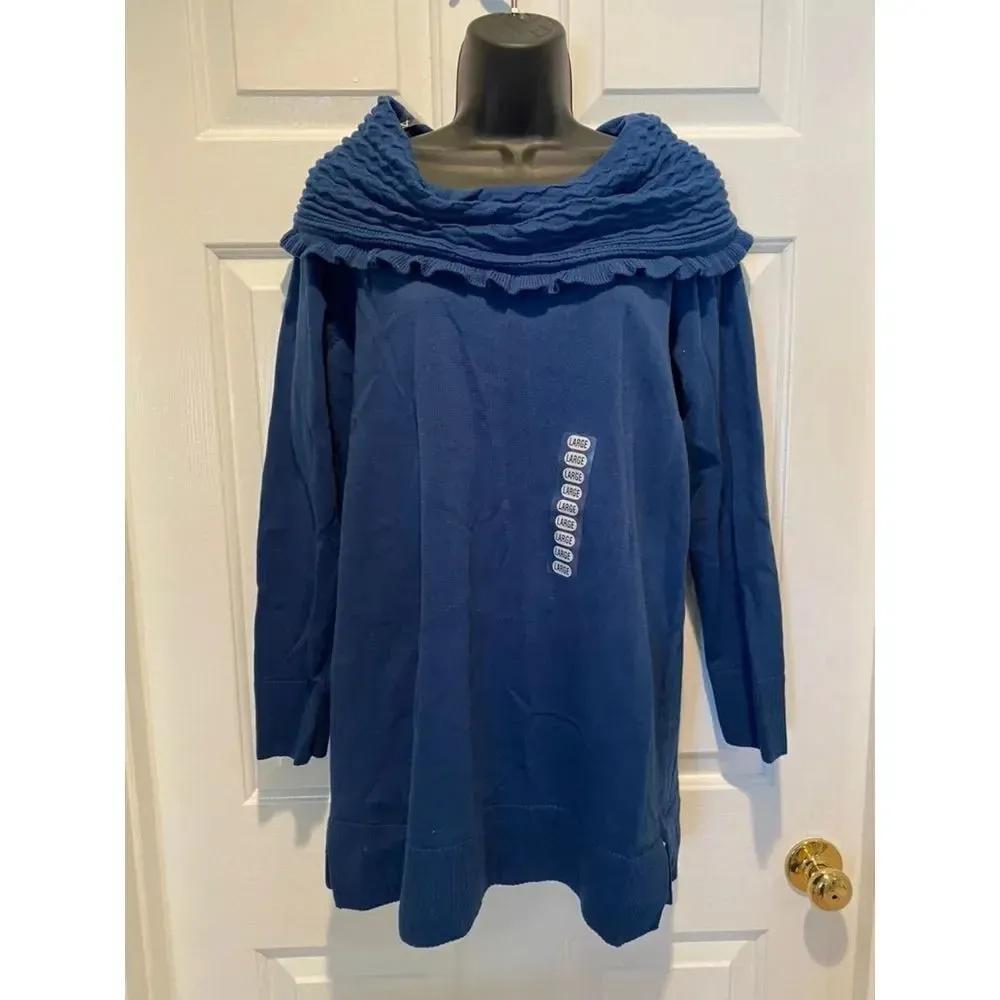 Eight Eight Eight cowl neck sweater large teal blue cotton - Image 2