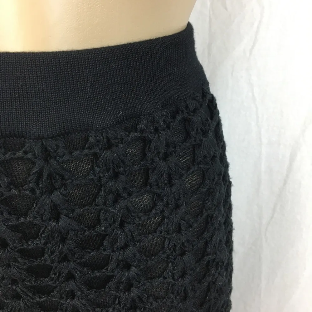 Vivienne Tam Black Knit Crochet Lined Knee Length Skirt S - Image 5