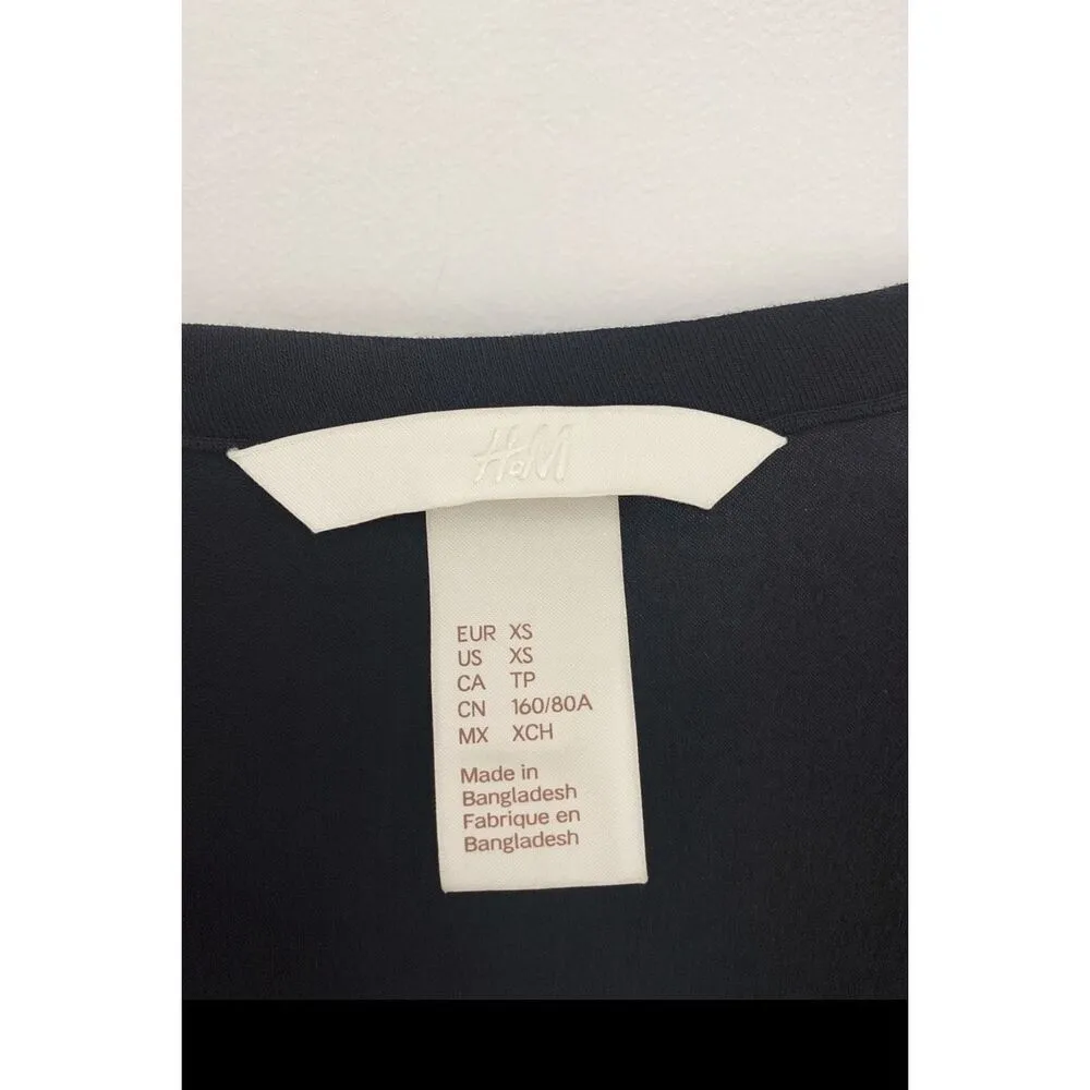 H&M Women’s XS Black V-Neck Long Sleeve Top | Partial Button Front Basic Shirt - Image 4