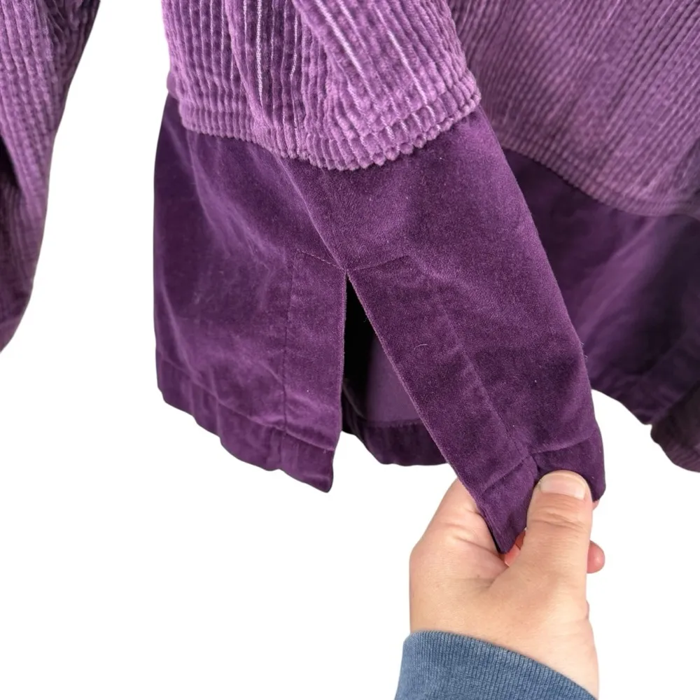 VINTAGE Y2K Denim & Co Corduroy Velvet Button Front Jacket in Purple Size Large - Image 4