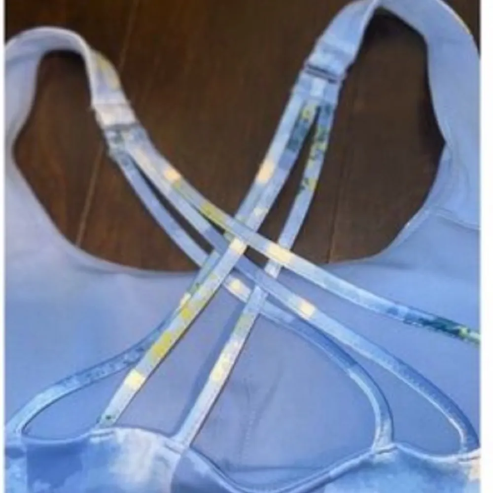 DIP Take It Easy Printed Sports Bra Blue/Cream Size 1X Strappy Back - Image 4