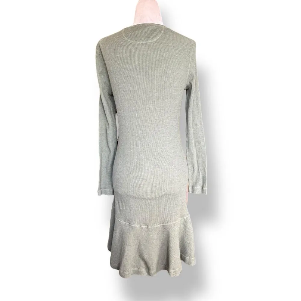 Y2K Lauren Jeans Co Sage Green Thermal Henley Knit Drop Waist Dress Size Small - Image 6
