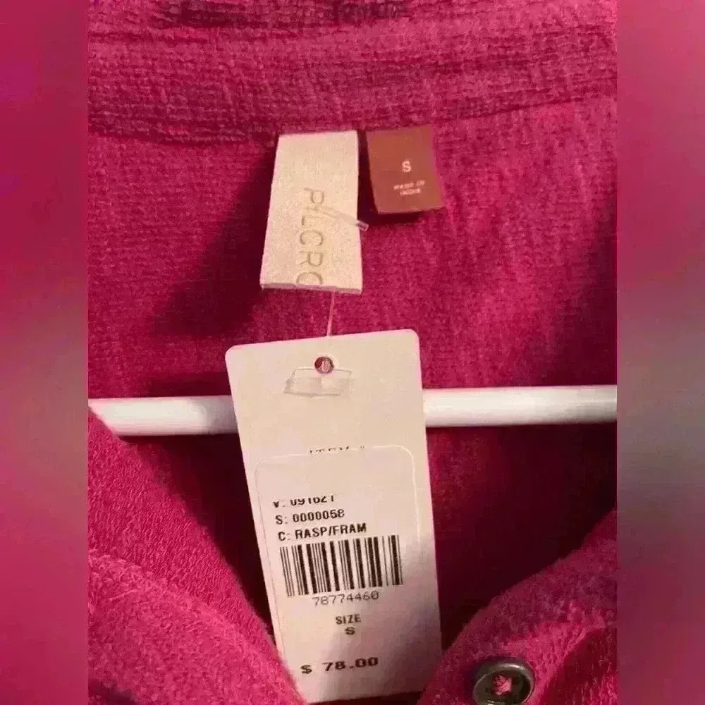 NWT Anthropologie Pilcro Magenta Top Long Sleeve Terry Crop Relaxed Polo; size S - Image 7