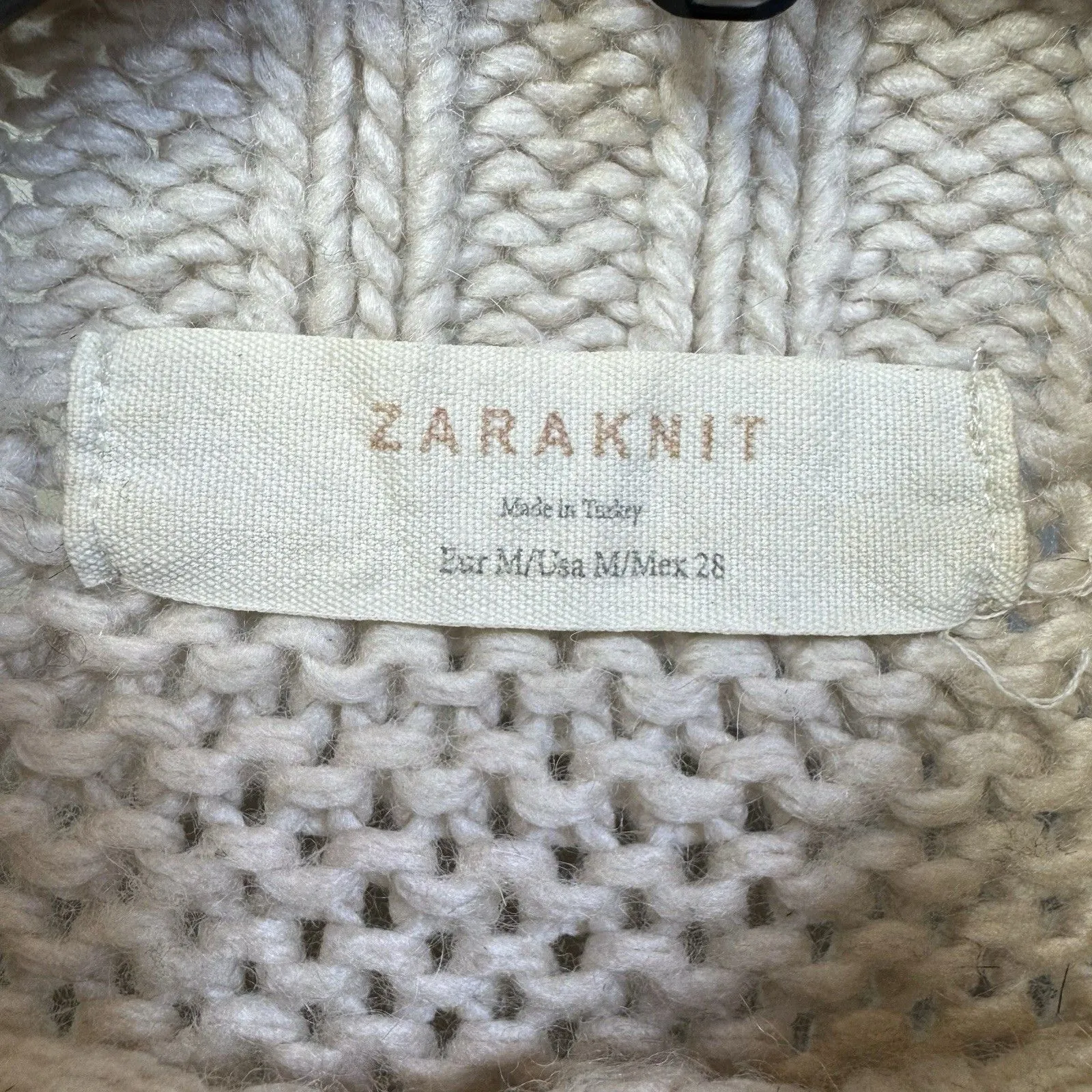 Zara Cable Knit Chunky Sweater Size M Fisherman Preppy Y2K Mock Neck Wool Blend - Image 6